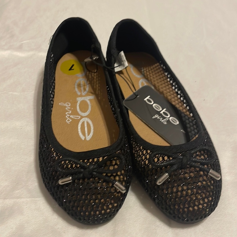 Bebe girls, black flat shoes, size 1, brand new, never worn.